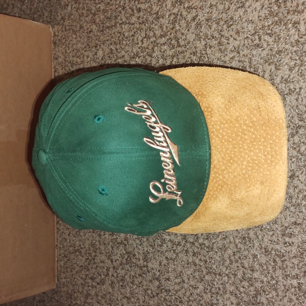 Vintage Leinenkugel Suede Visor Leather Strapback Hat Beer Cap Logo